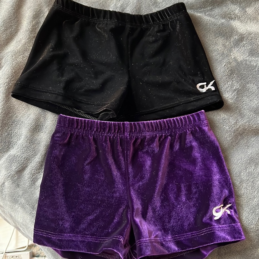 2 pair Gk adult small velvet shorts- black and purple EUC